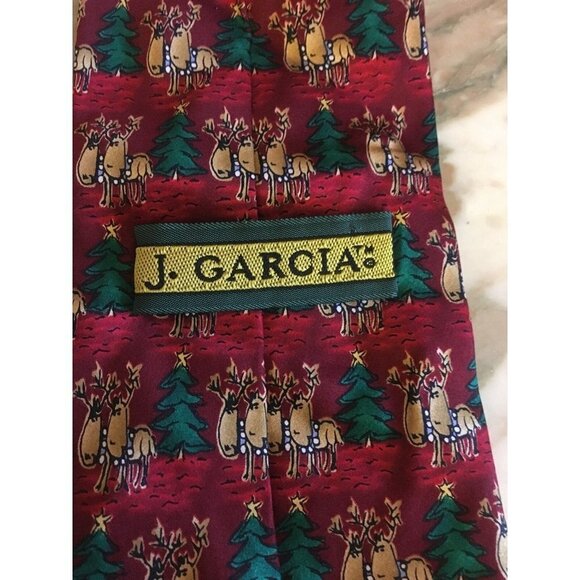 Jerry Garcia Red Christmas Tree & Reindeer Tie Silk 1996 - Picture 4 of 5